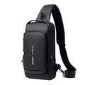 Sac bandoulière poitrine homme en cuir synthétique avec serrure à code et port USB