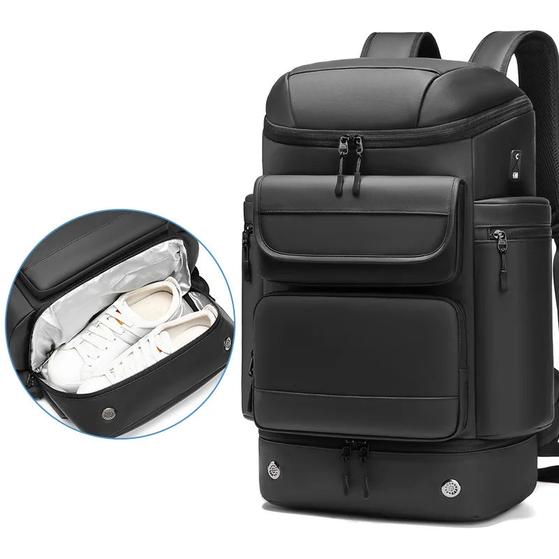 Sac À Dos De Voyage Noir 50 L Imperméable Avec Compartiment