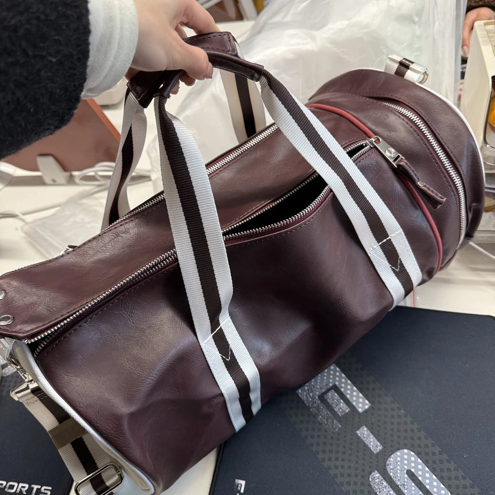 Sac polochon de sport unisexe en cuir avec compartiment à chaussures