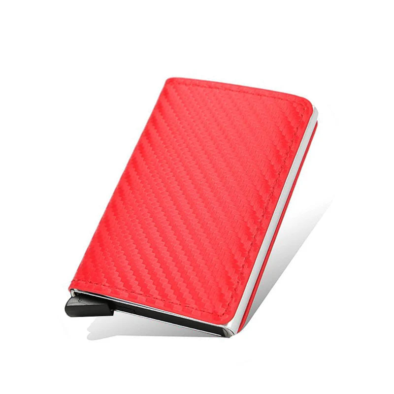 Porte-cartes RFID pop-up mini noir motif fibre de carbone