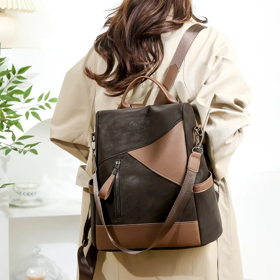 Sac À Dos Élégant Femme PU Noir Et Marron