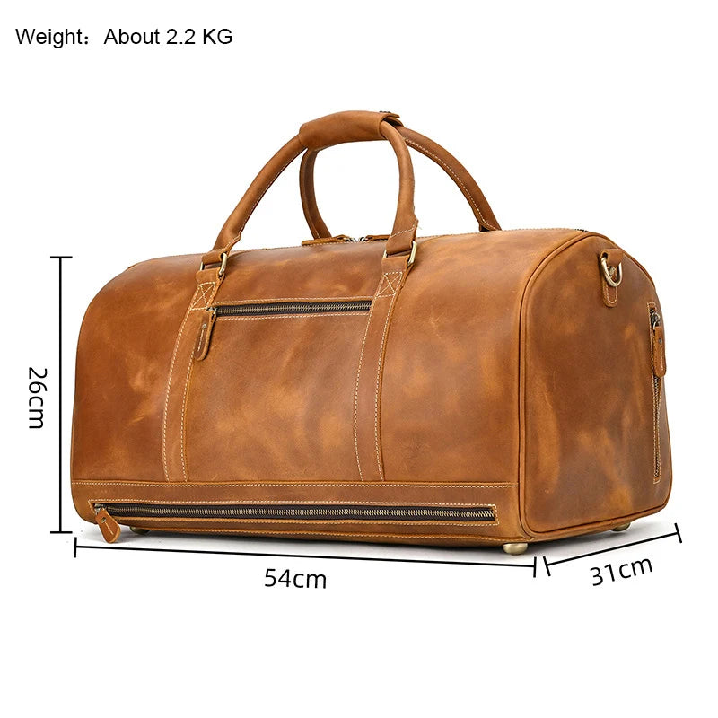 Sac polochon homme en cuir véritable marron foncé, style vintage