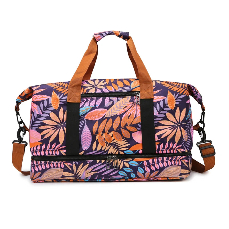 Sac polochon femme en tissu Oxford à motif floral avec compartiment inférieur zippé