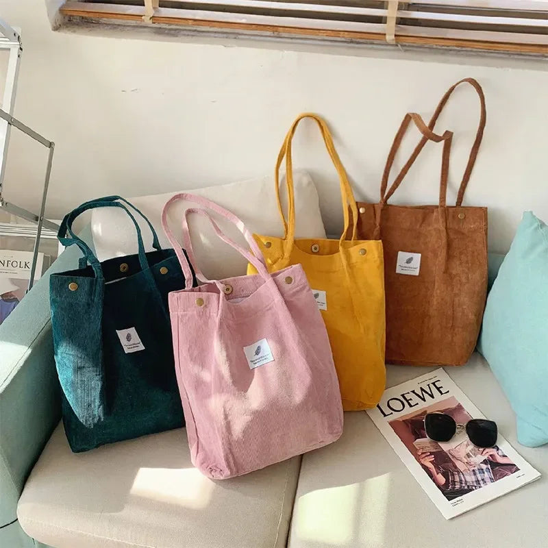 Cabas femme en toile souple à anses longues et fermeture pression