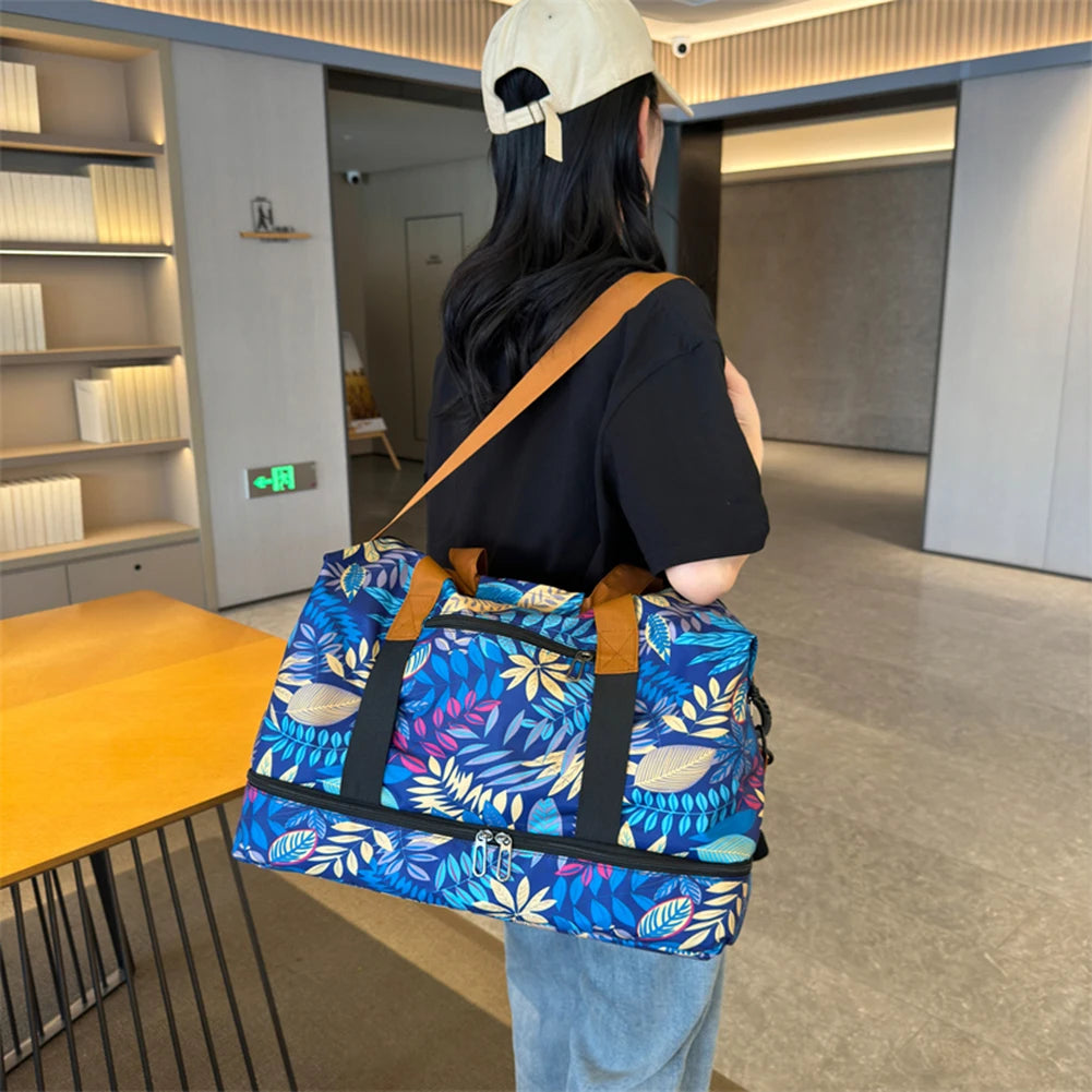 Sac polochon femme en tissu Oxford à motif floral avec compartiment inférieur zippé