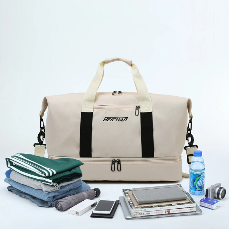 Sac polochon de voyage femme extensible en tissu Oxford avec bandoulière