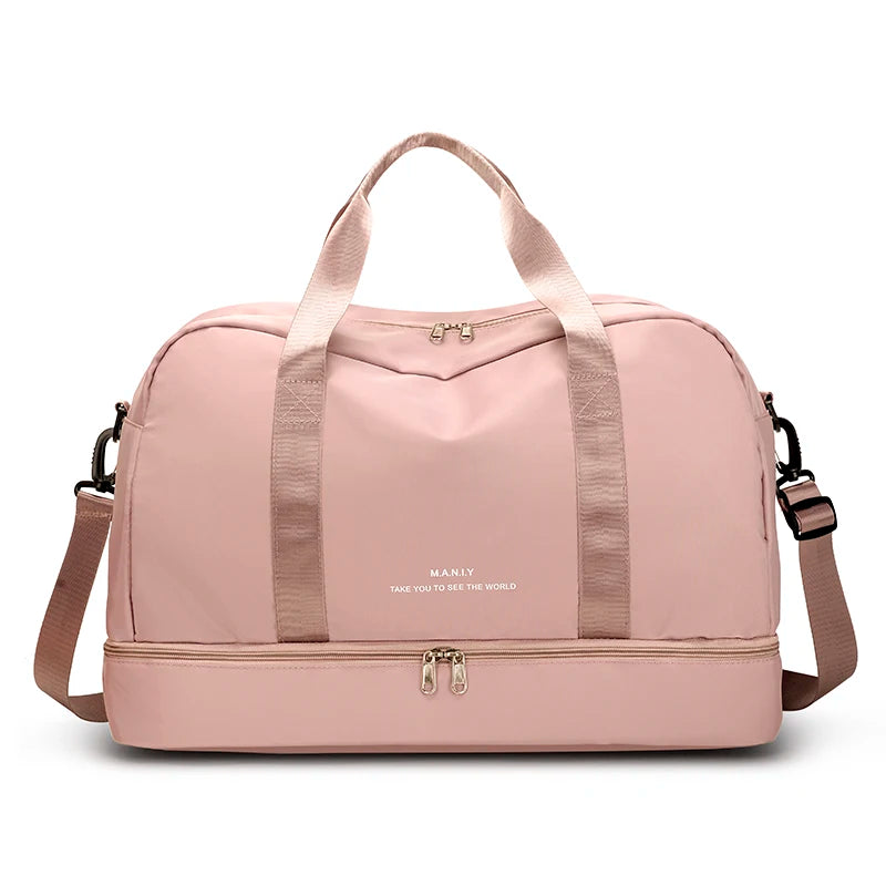 Sac polochon extensible femme rose mauve en nylon à bandoulière