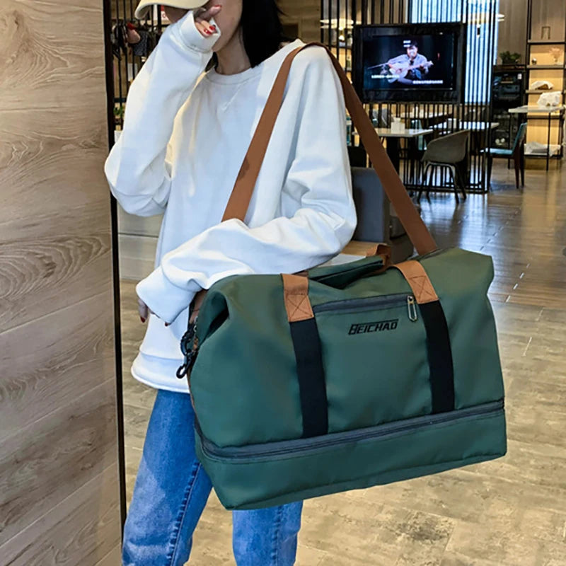 Sac polochon de voyage femme extensible en tissu Oxford avec bandoulière