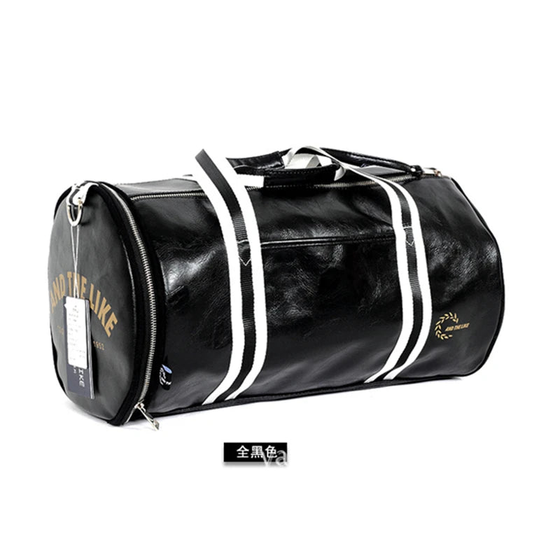 Sac polochon de sport unisexe en cuir avec compartiment à chaussures