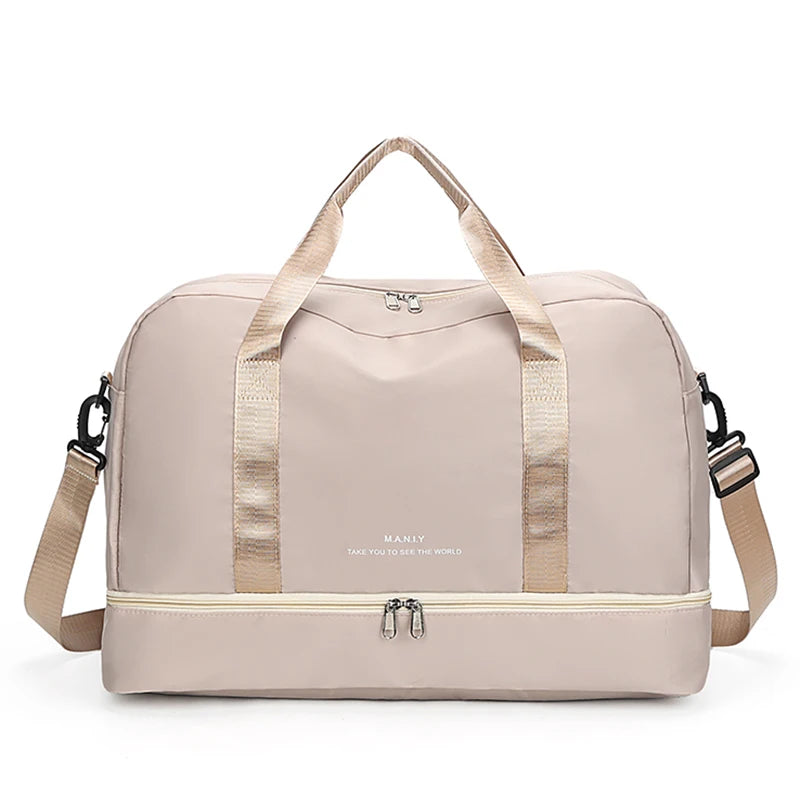 Sac polochon extensible femme rose mauve en nylon à bandoulière