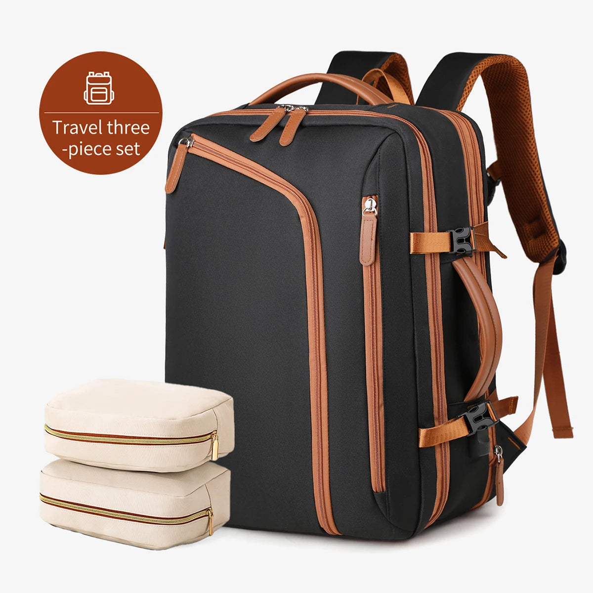 Sac À Dos Ordinateur En Nylon Beige À Fermeture Zippée