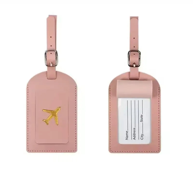 Étiquette de bagage en cuir motif avion avec porte-adresse