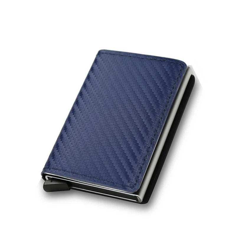 Porte-cartes RFID pop-up mini noir motif fibre de carbone