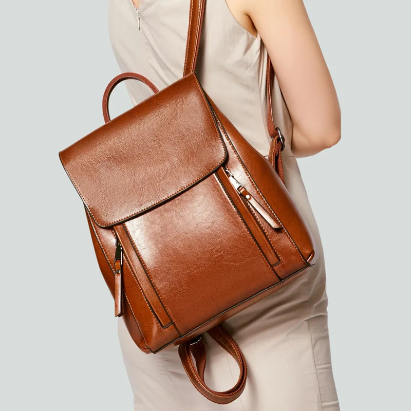 Sac À Dos Cuir Femme Véritable Marron