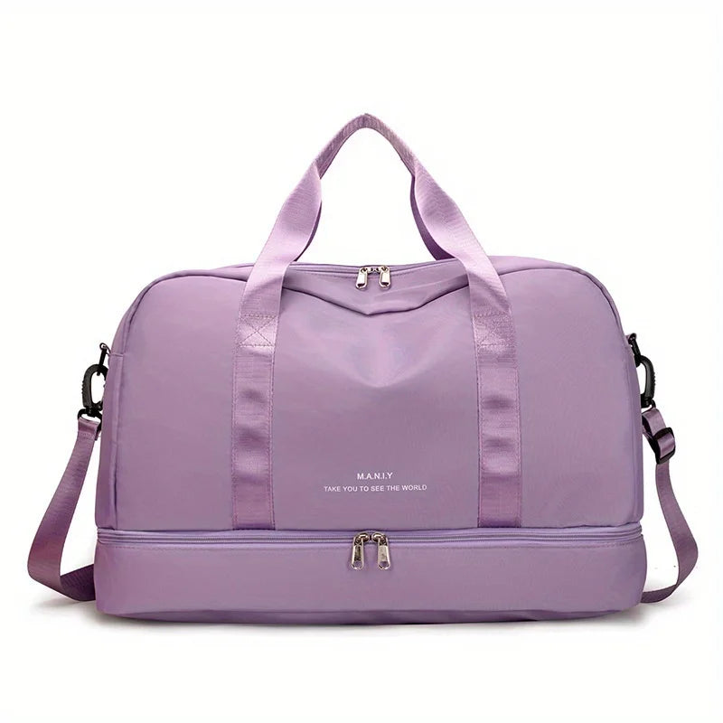 Sac polochon extensible femme rose mauve en nylon à bandoulière