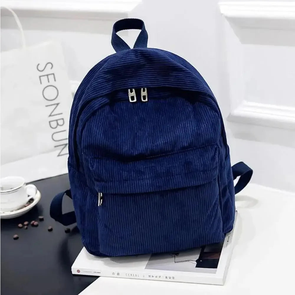 Sac À Dos Scolaire En Velours Côtelé Marron