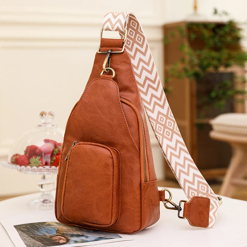 Sac bandoulière poitrine femme rose en cuir PU imperméable