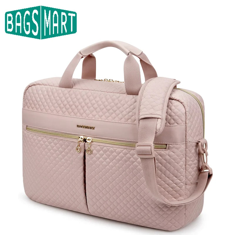 Sacoche ordinateur portable 17 pouces rose pâle matelassée avec bandoulière