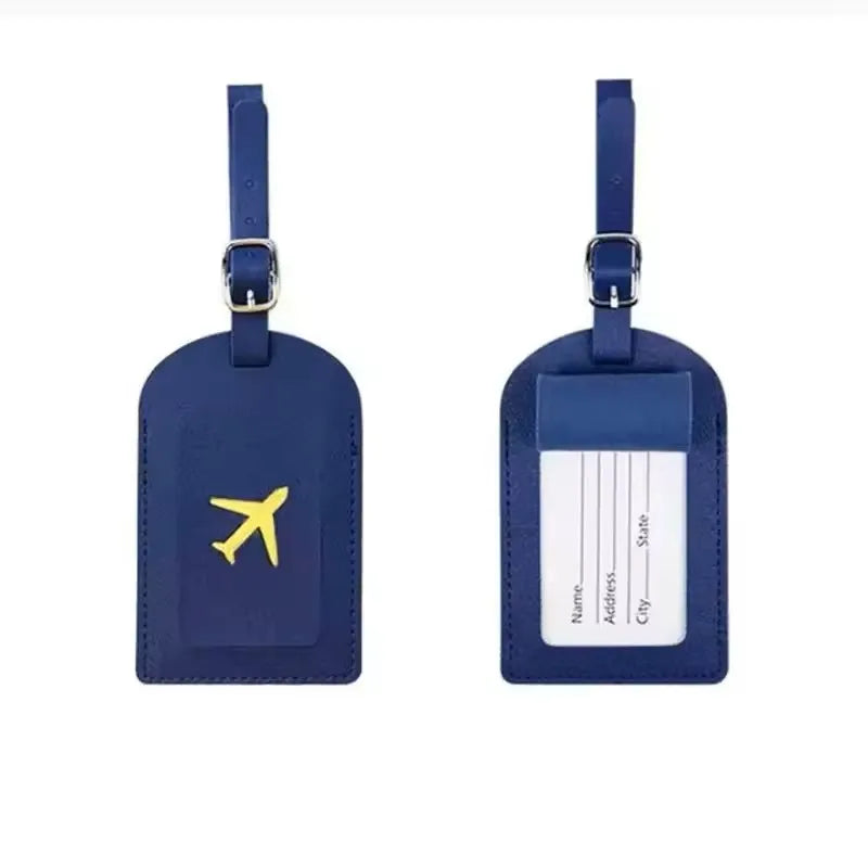 Étiquette de bagage en cuir motif avion avec porte-adresse
