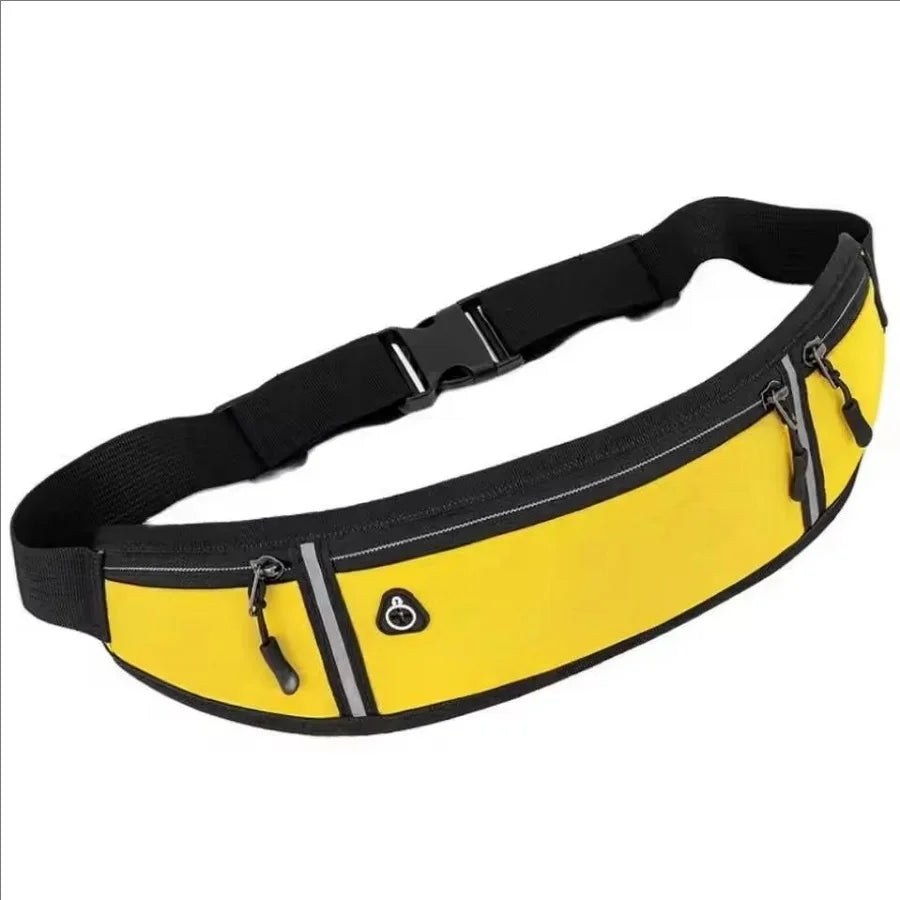 Sac banane noir de course, 3 poches zippées et bande réfléchissante