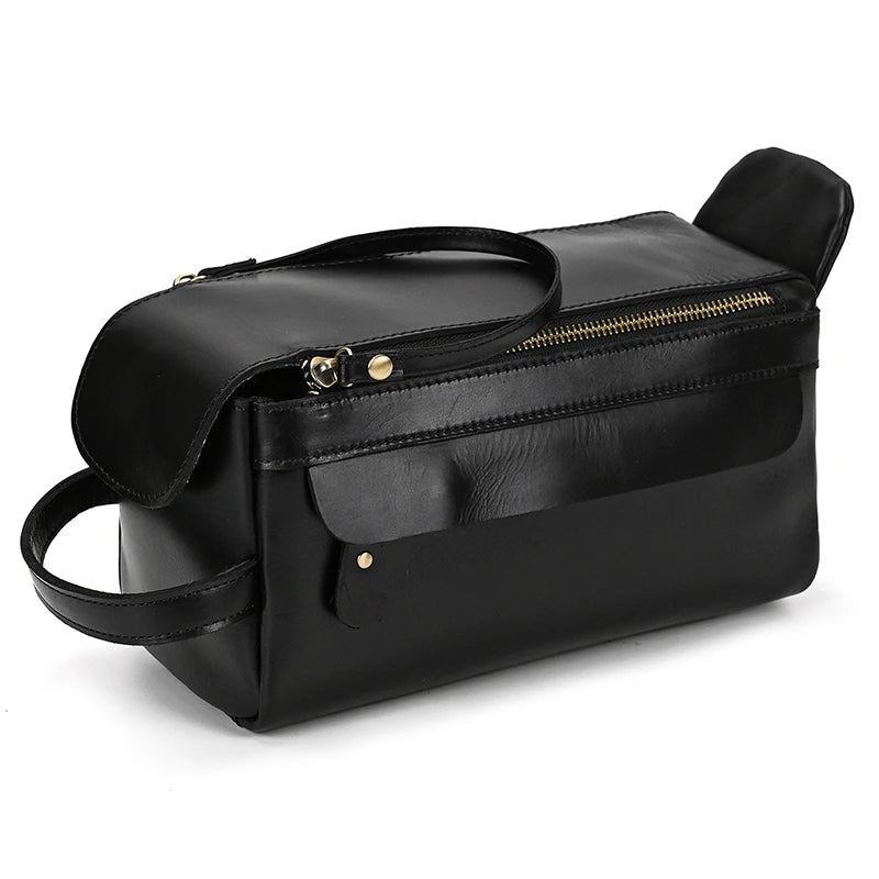 Trousse De Toilette Cuir Pour Homme Véritable Marron Foncé