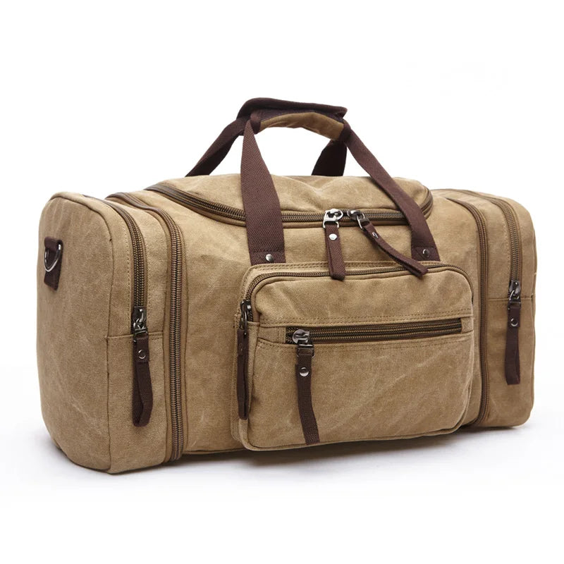 Sac polochon de voyage marron en toile avec bandoulière