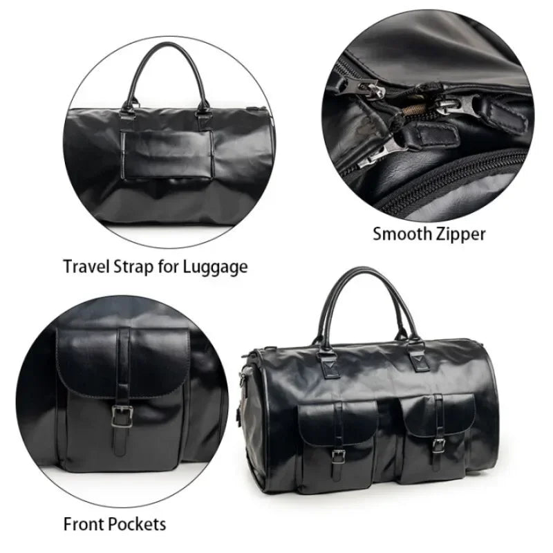 Sac polochon convertible noir pour homme en polyuréthane, voyage d'affaires