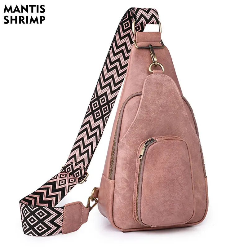 Sac bandoulière poitrine femme rose en cuir PU imperméable