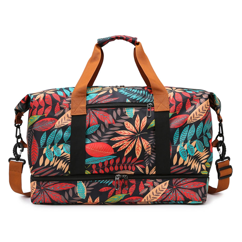 Sac polochon femme en tissu Oxford à motif floral avec compartiment inférieur zippé