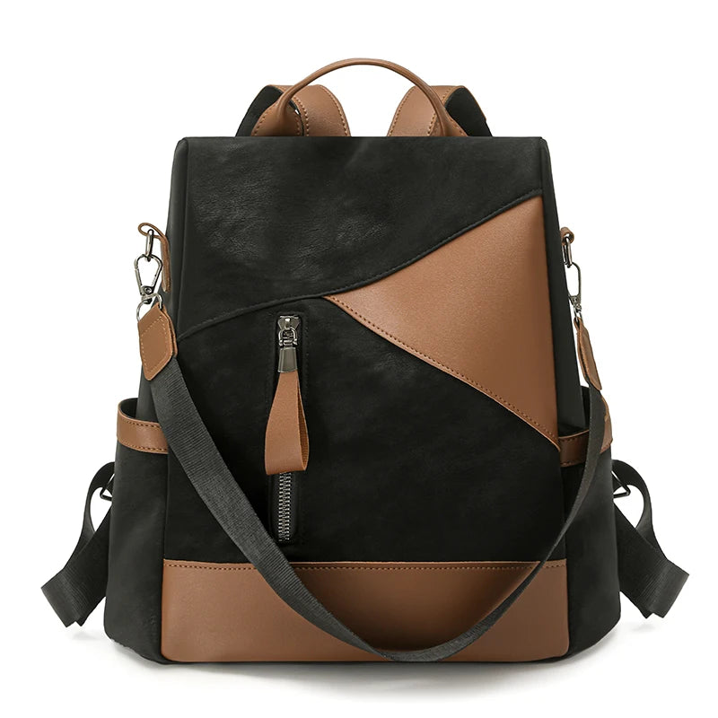Sac À Dos Élégant Femme PU Noir Et Marron