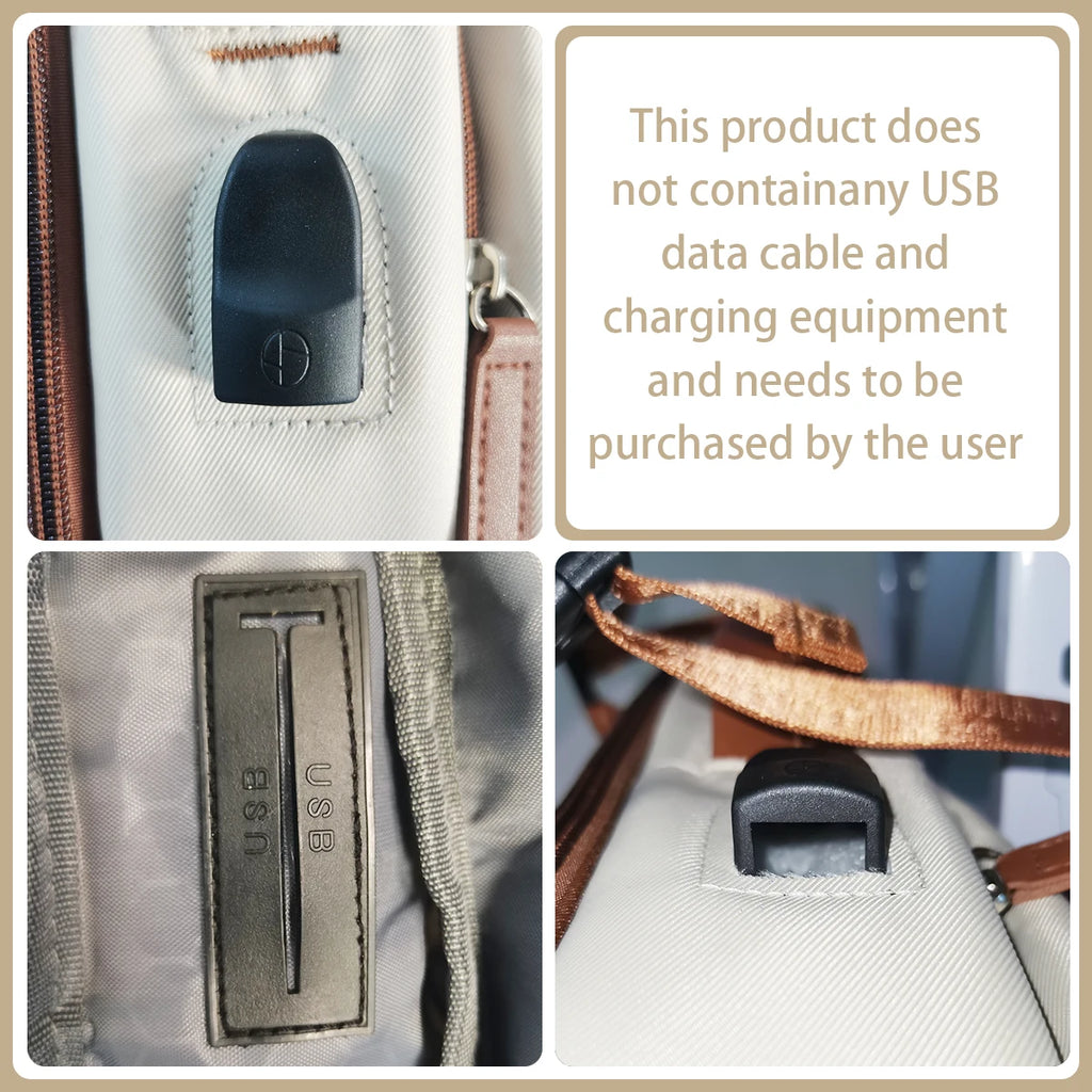 Sac À Dos Ordinateur En Nylon Beige À Fermeture Zippée