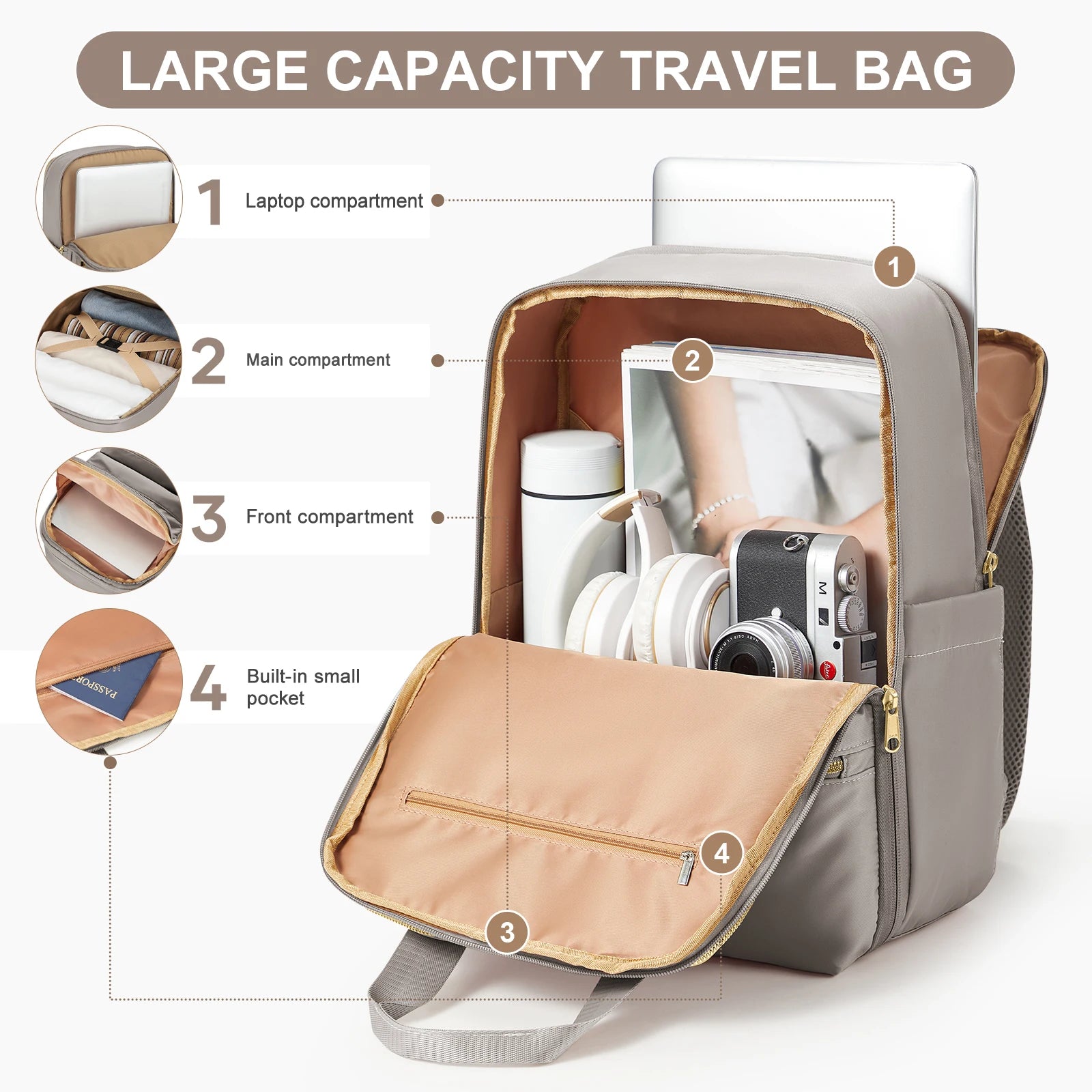 Sac À Dos Unisexe 20-35 L En Nylon Compartiment