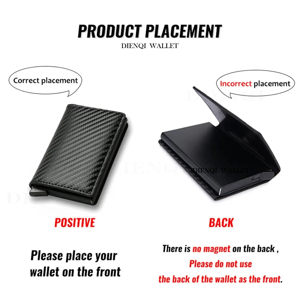 Porte-cartes RFID pop-up mini noir motif fibre de carbone
