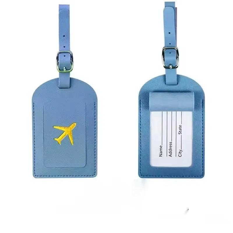 Étiquette de bagage en cuir motif avion avec porte-adresse
