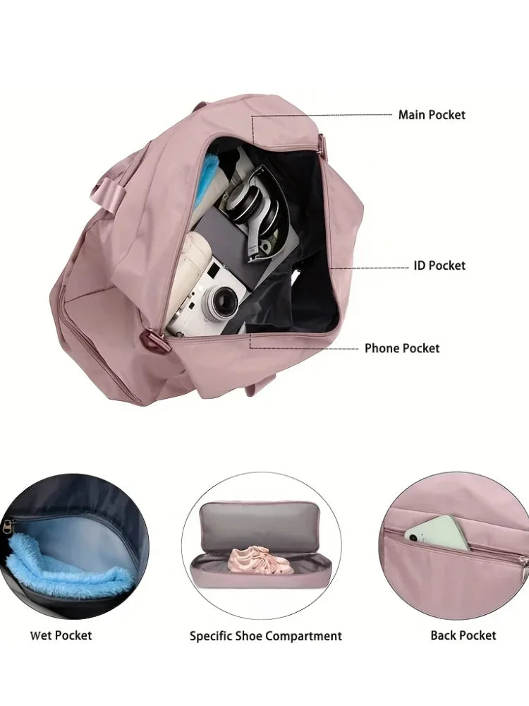Sac polochon extensible femme rose mauve en nylon à bandoulière