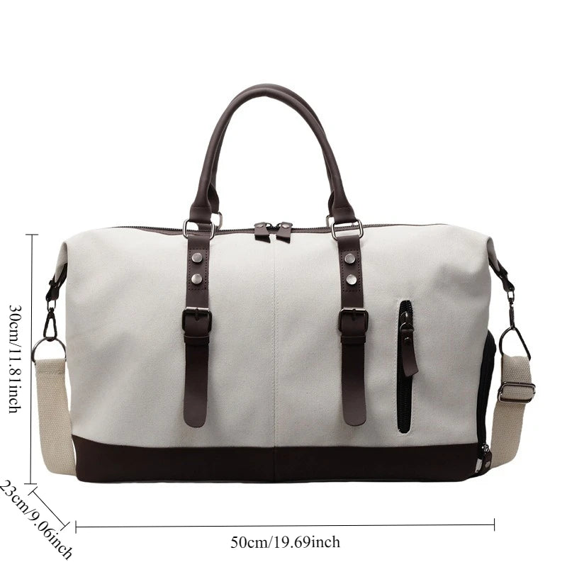 Sac polochon de voyage homme en toile noir et marron avec bandoulière