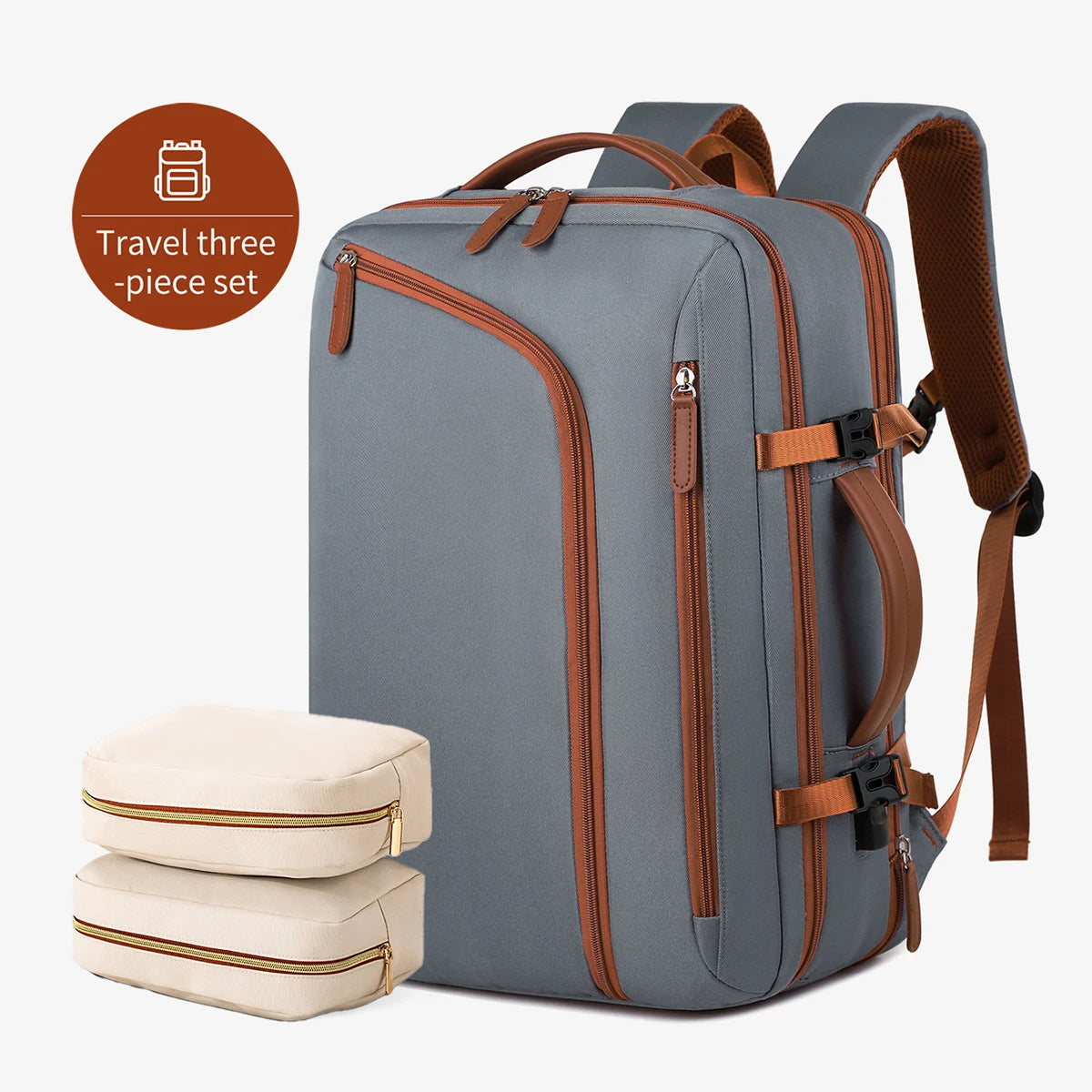 Sac À Dos Ordinateur En Nylon Beige À Fermeture Zippée