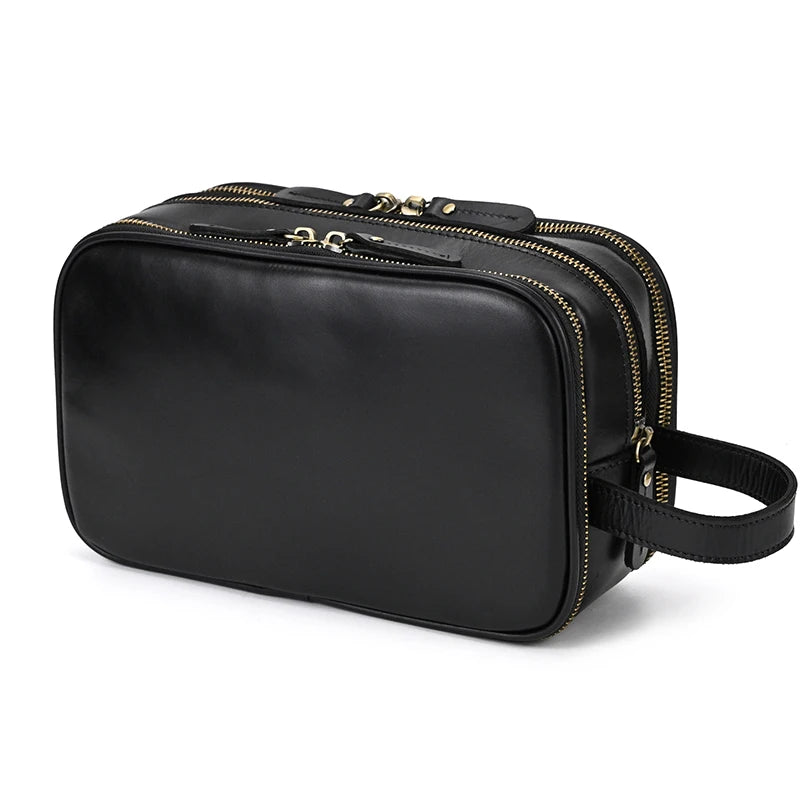 Trousse De Toilette Cuir Pour Homme Véritable Marron Foncé