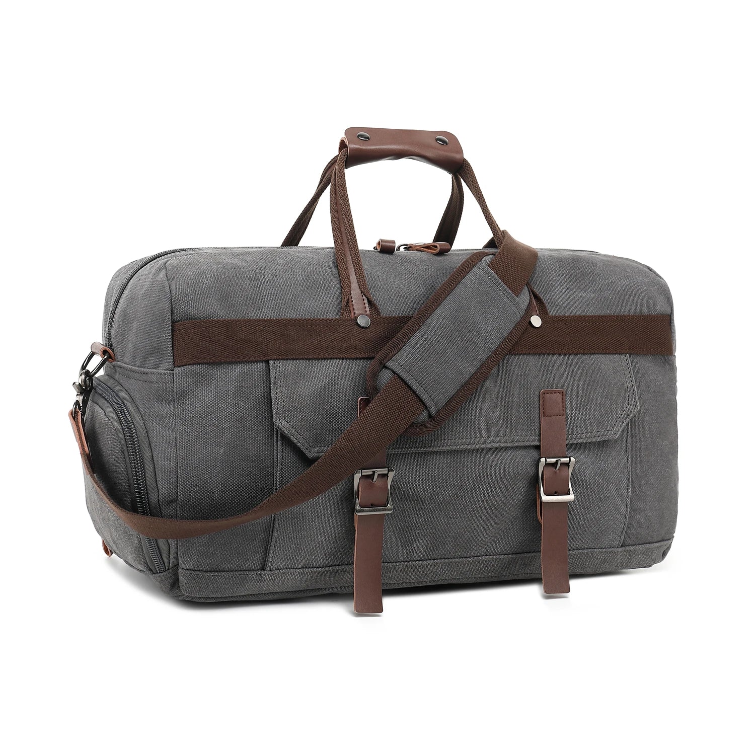 Sac polochon homme marron en nylon Oxford avec compartiment à chaussures