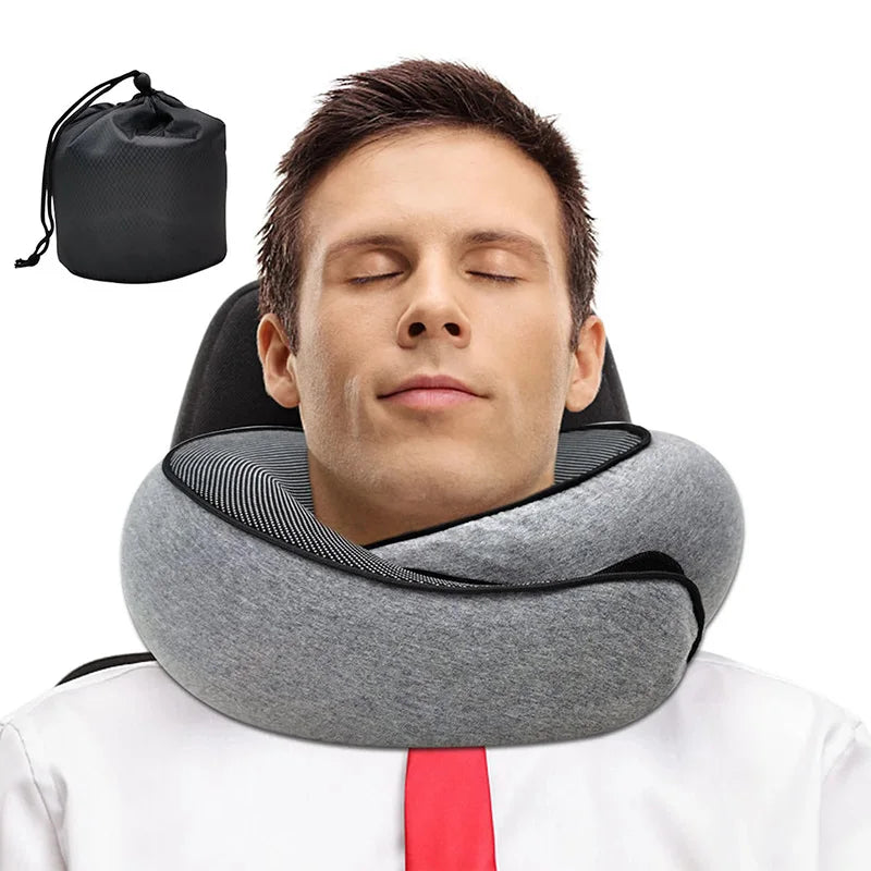 Coussin cervical de voyage ajustable en U, mousse à mémoire de forme