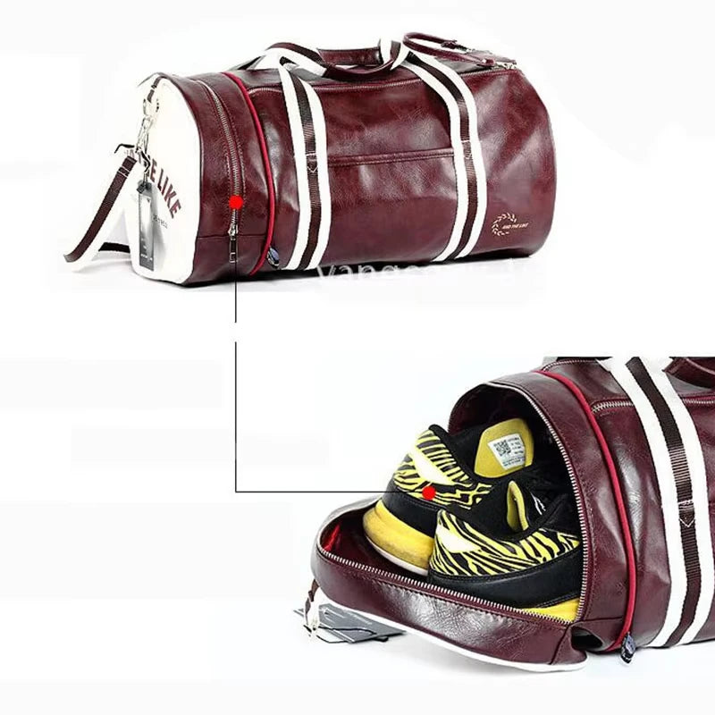 Sac polochon de sport unisexe en cuir avec compartiment à chaussures