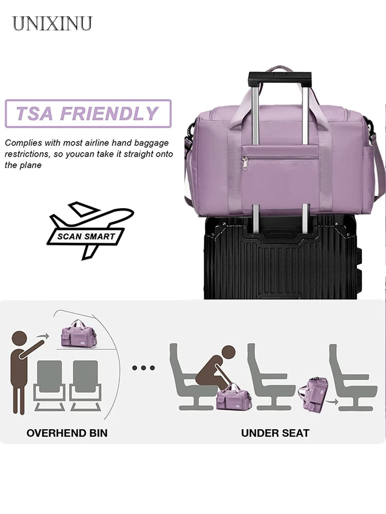 Sac polochon de voyage femme lilas 35 L avec compartiment à chaussures