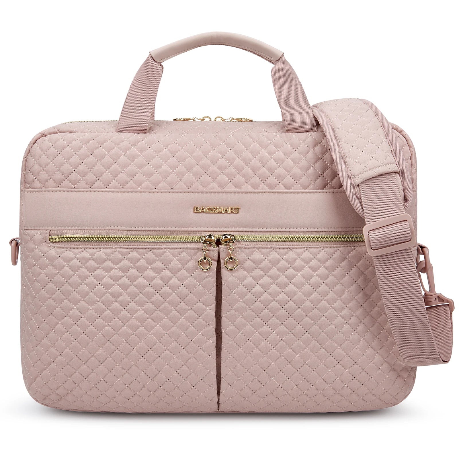 Sacoche ordinateur portable 17 pouces rose pâle matelassée avec bandoulière