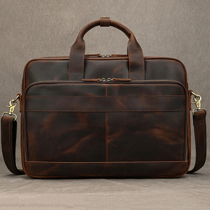 Serviette homme en cuir Crazy Horse marron foncé pour ordinateur 15,6 pouces