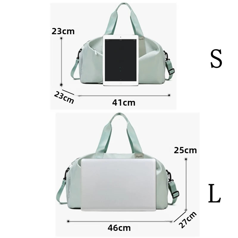 Sac de sport femme vert menthe en nylon, compartiment sec et humide