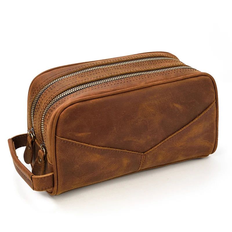 Trousse De Toilette Cuir Pour Homme Véritable Marron Foncé
