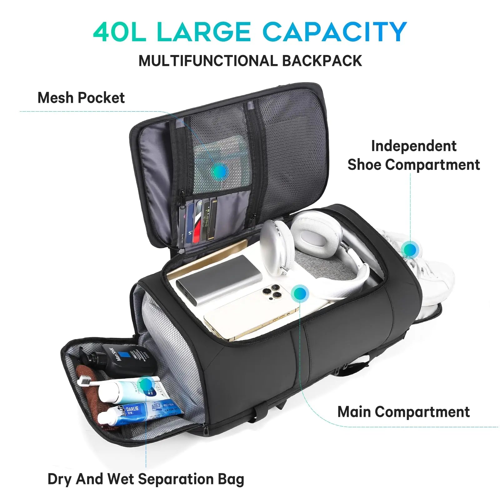 Sac À Dos Oxford Grande Capacité Compartiment À Chaussures