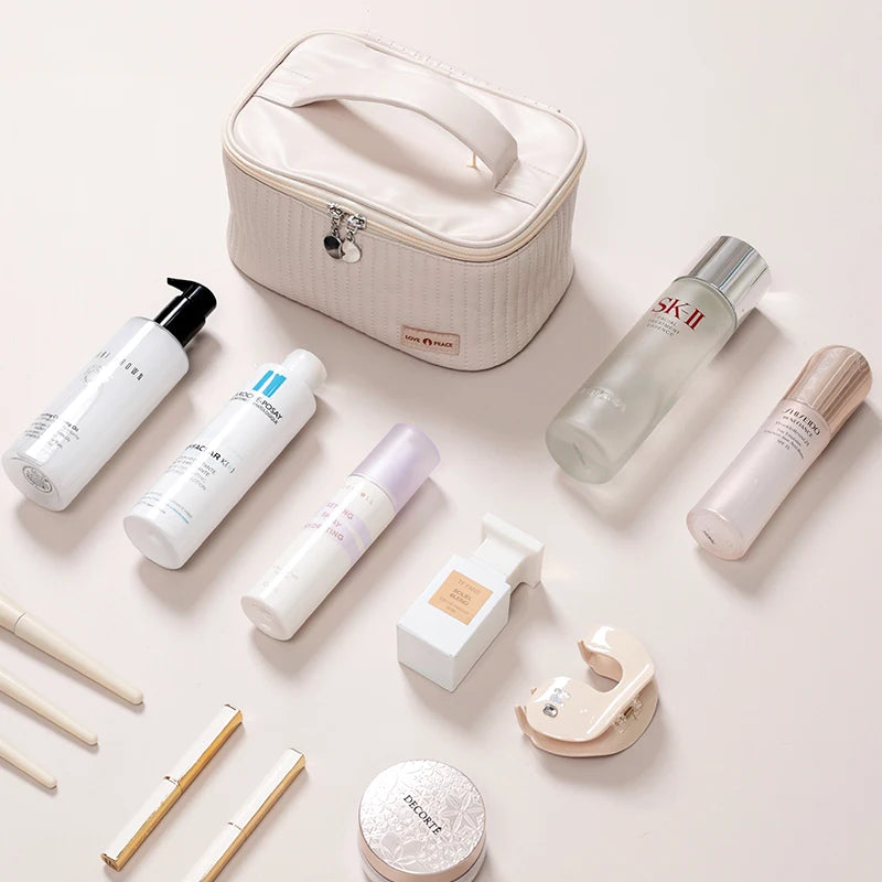 Grand Trousse De Toilette Cuir Synthétique PU Compartiments