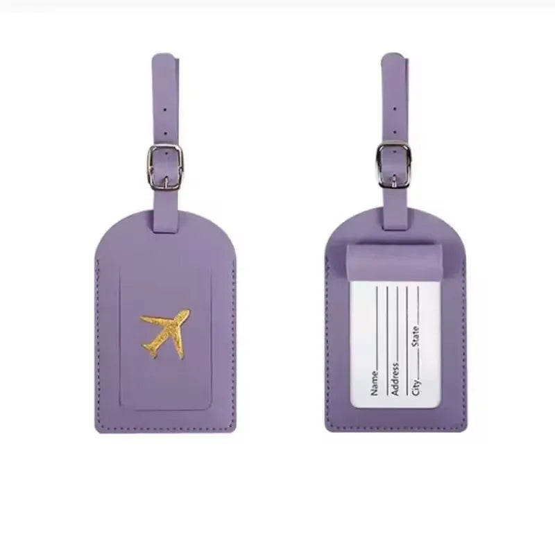 Étiquette de bagage en cuir motif avion avec porte-adresse