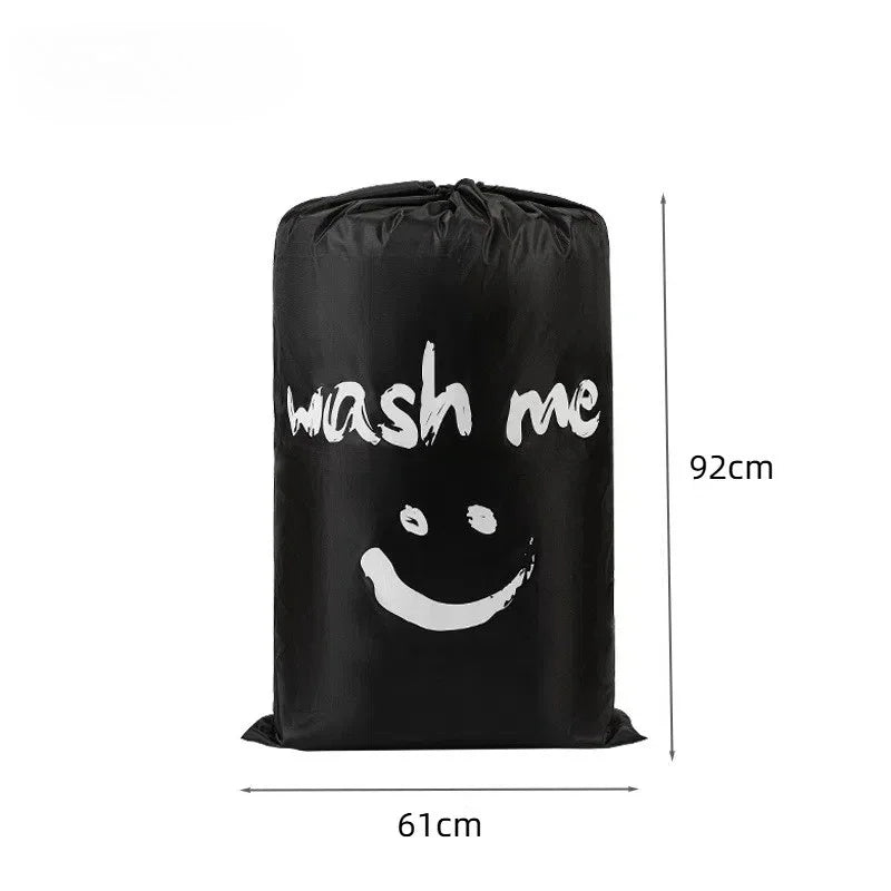 Sac à linge gris en nylon à cordon, imprimé visage souriant